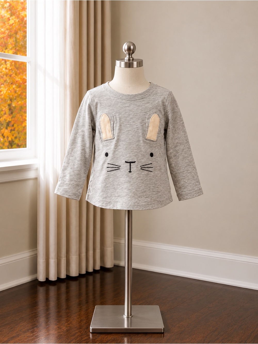 next Gray Long-Sleeve Bunny Face Top with Ears